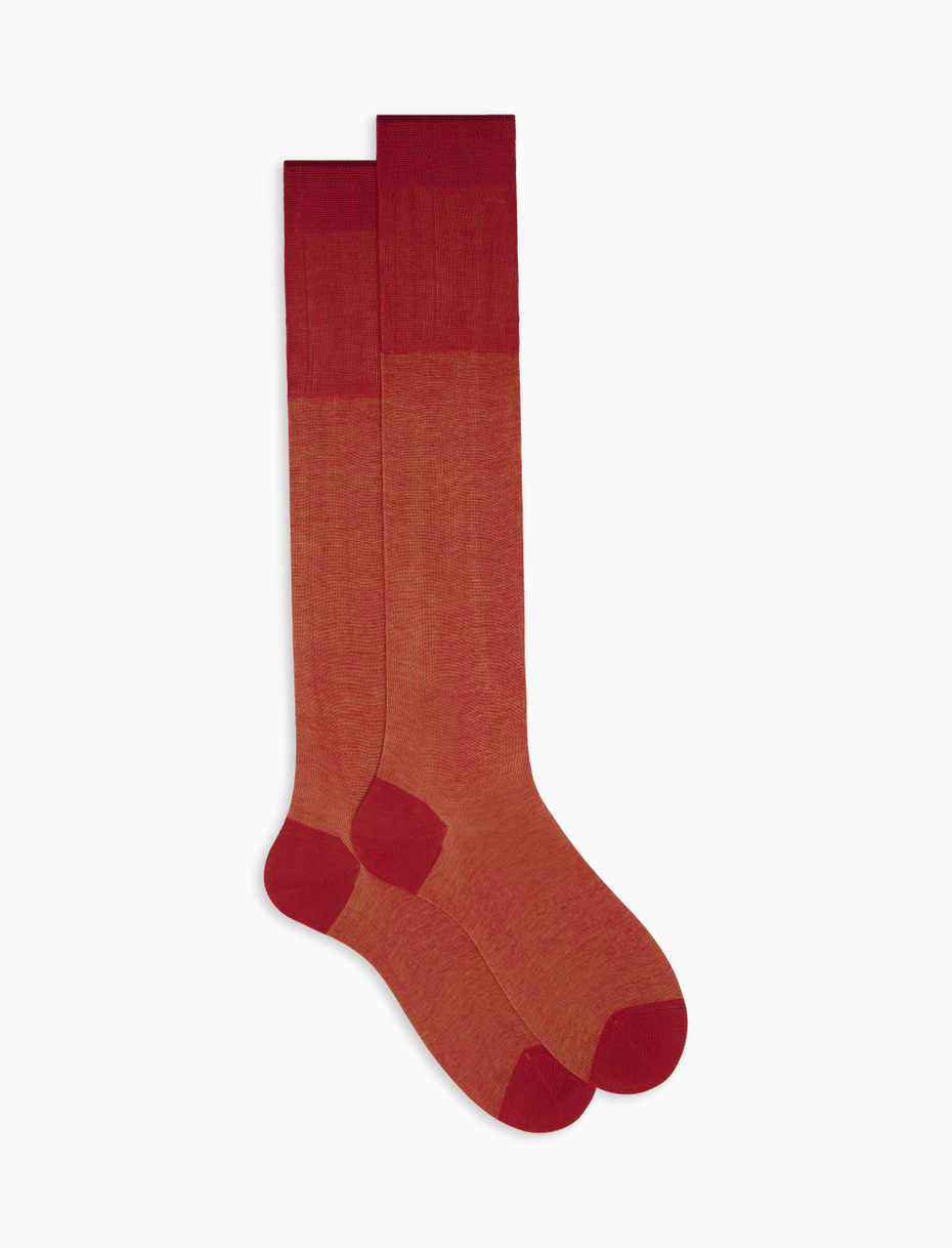 Men's long carmine cotton socks with iridescent motif - Gallo 1927 - Official Online Shop