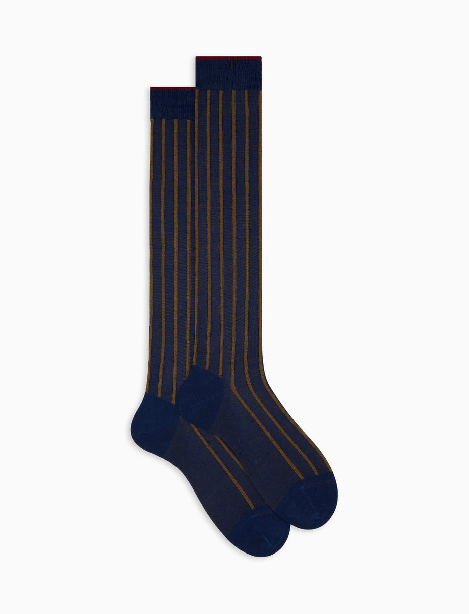 Men's long blue spaced twin-rib cotton socks - Gallo 1927 - Official Online Shop