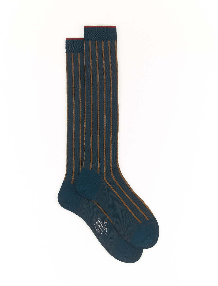 Men's long peacock green socks in spaced twin-rib cotton - Gallo 1927 - Official Online Shop