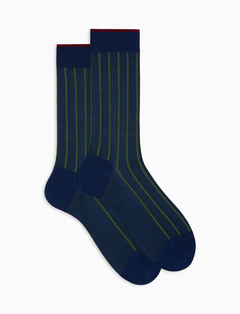 Men's short blue royal socks in spaced twin-rib cotton - Gallo 1927 - Official Online Shop