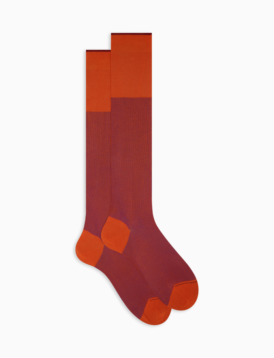 Men's long pumpkin cotton socks with pearly effect - Gallo 1927 - Official Online Shop