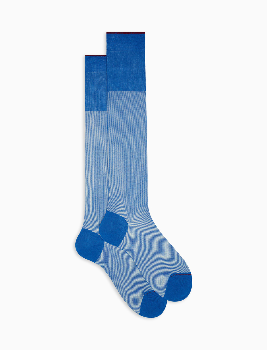 Men's long french blue cotton socks with pearly effect - Gallo 1927 - Official Online Shop
