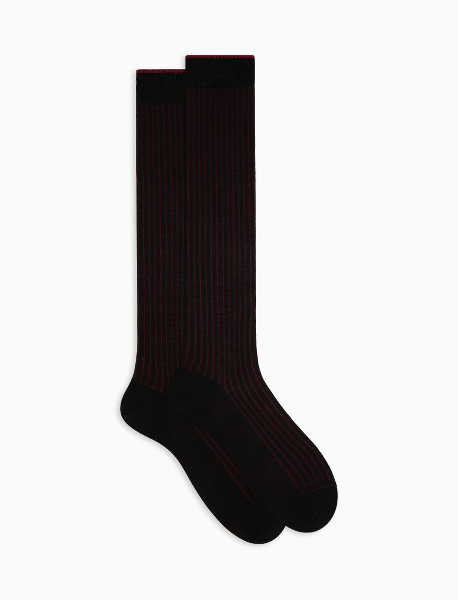 Men's long black plated cotton and wool socks - Gallo 1927 - Official Online Shop