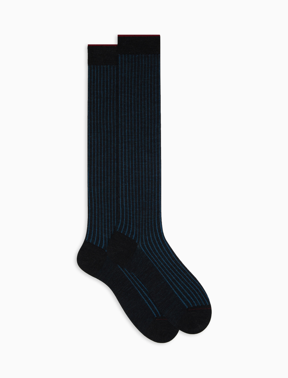 Men's long charcoal grey plated cotton and wool socks - Gallo 1927 - Official Online Shop