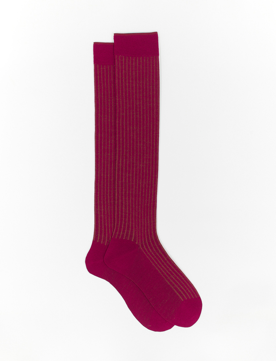 Men's long wine red plated cotton and wool socks - Gallo 1927 - Official Online Shop