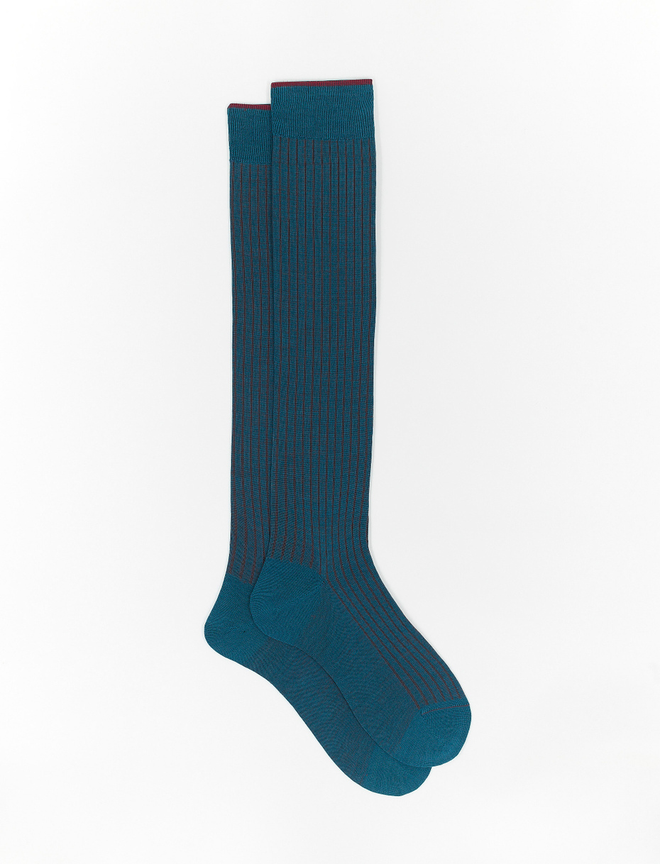 Men's long duck blue plated cotton and wool socks - Gallo 1927 - Official Online Shop