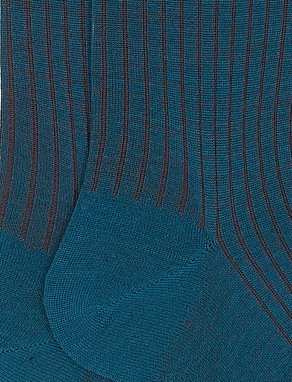 Men's long duck blue plated cotton and wool socks - Gallo 1927 - Official Online Shop