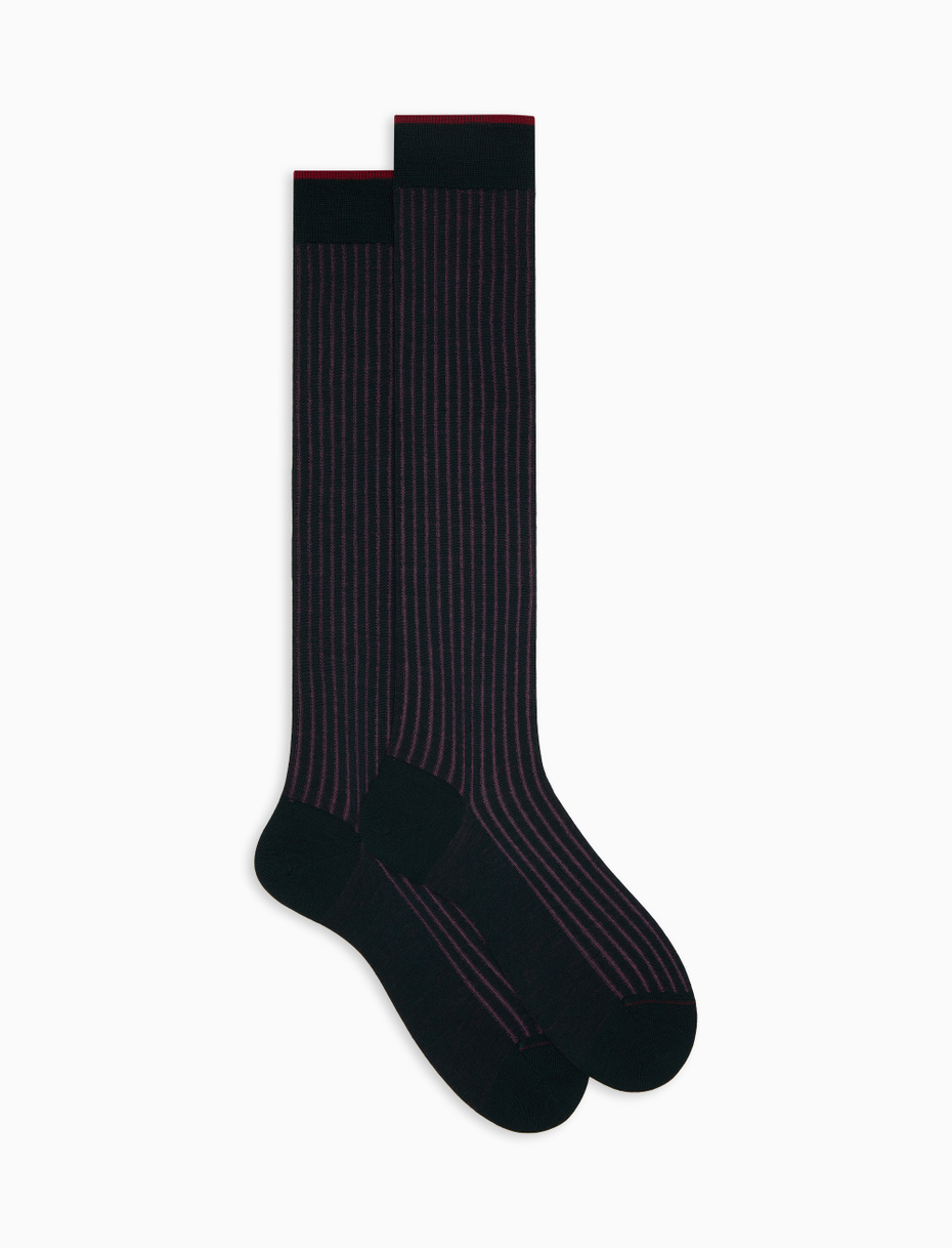 Men's long green plated cotton and wool socks - Gallo 1927 - Official Online Shop