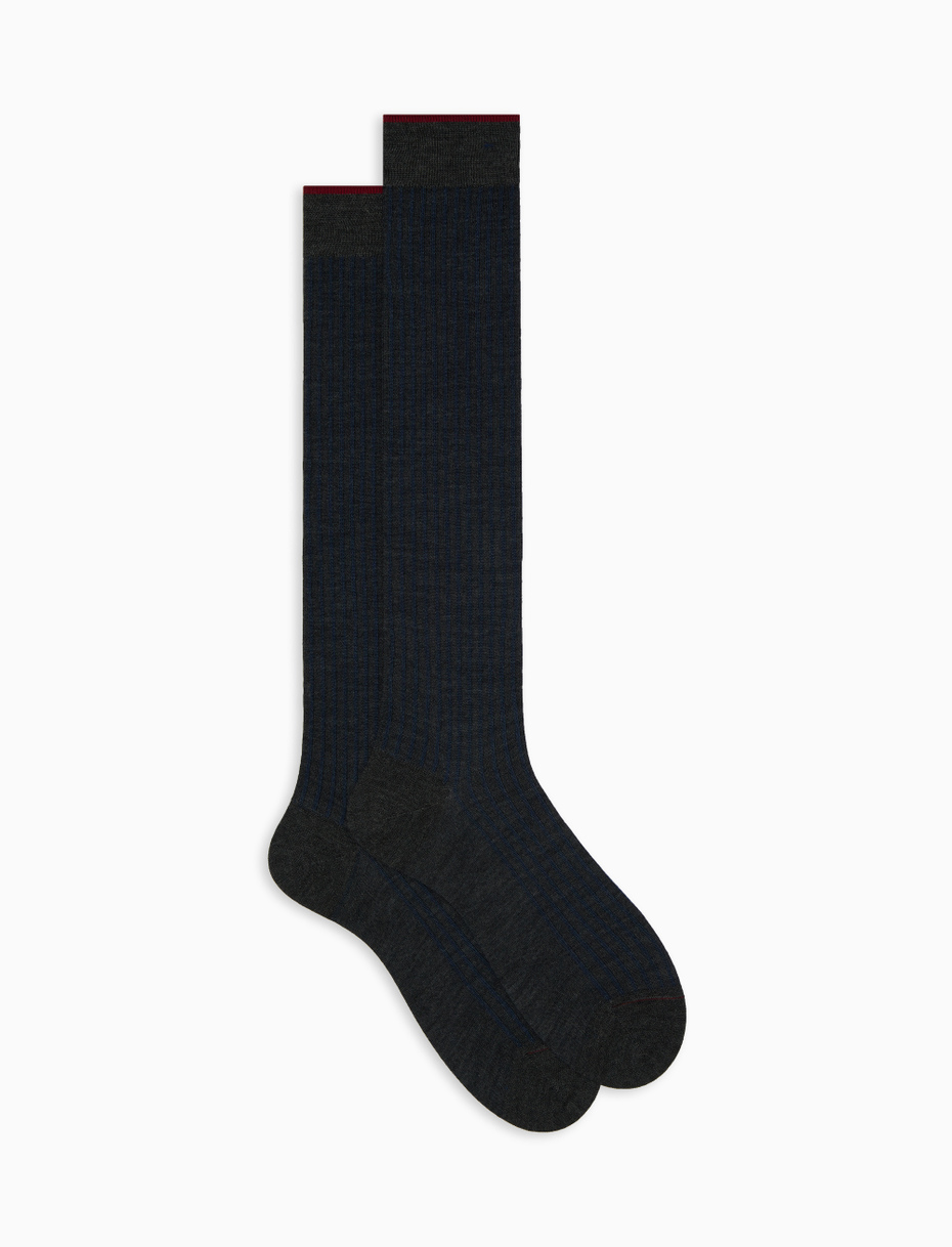 Men's long iron grey twin-rib cotton and wool socks - Gallo 1927 - Official Online Shop