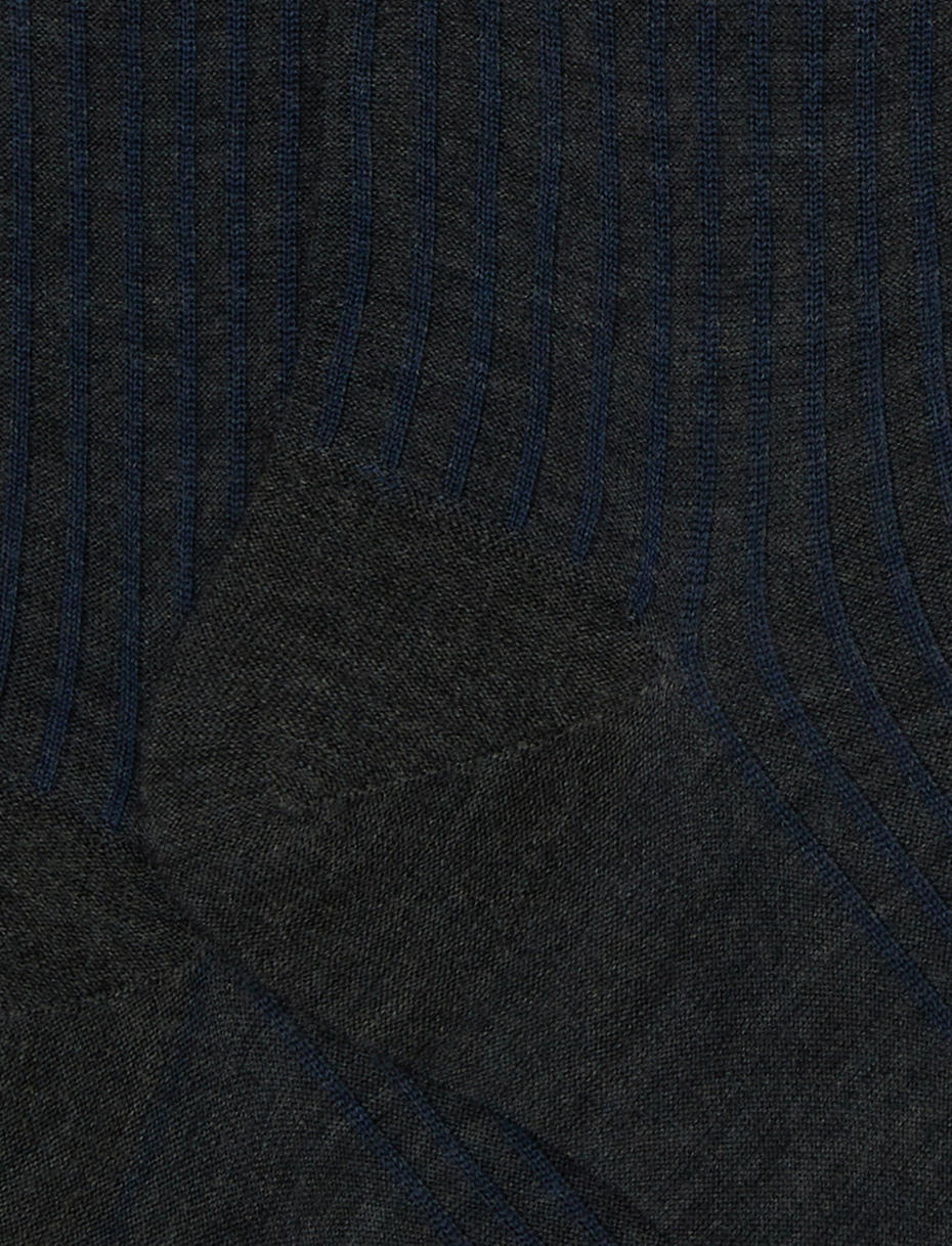 Men's long iron grey twin-rib cotton and wool socks - Gallo 1927 - Official Online Shop