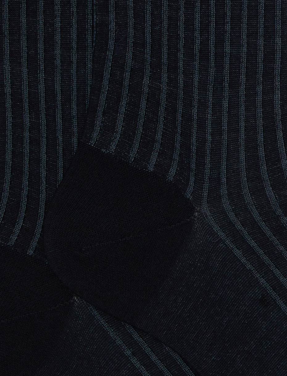 Men's long blue twin-rib cotton and wool socks - Gallo 1927 - Official Online Shop