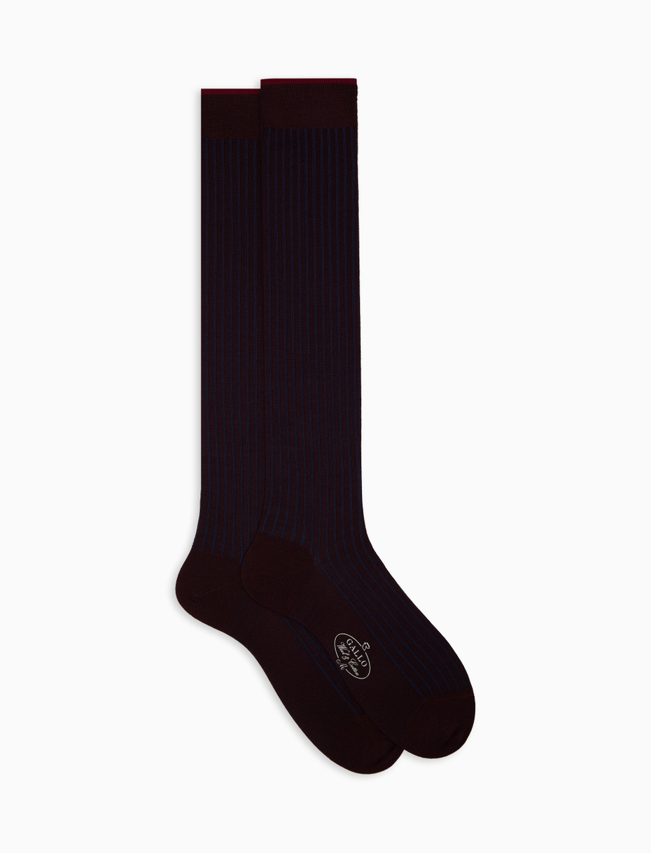 Men's long burgundy twin-rib cotton and wool socks - Gallo 1927 - Official Online Shop