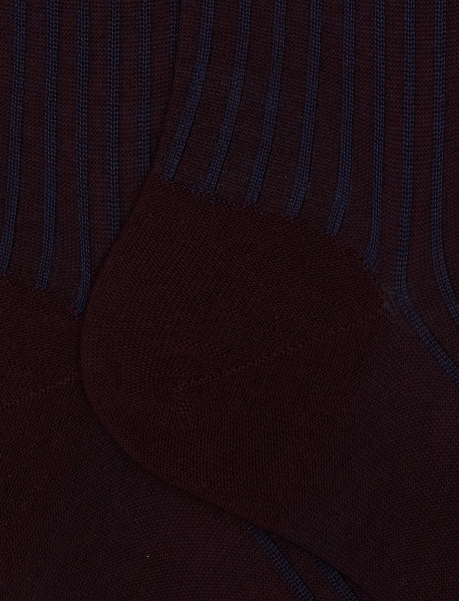 Men's long burgundy twin-rib cotton and wool socks - Gallo 1927 - Official Online Shop