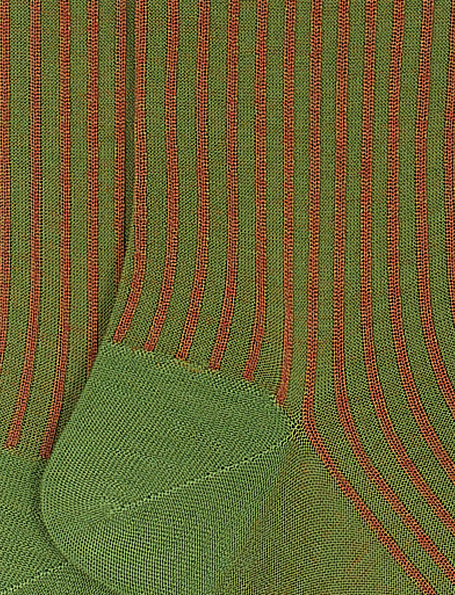 Men's long cactus green twin-rib cotton and wool socks - Gallo 1927 - Official Online Shop