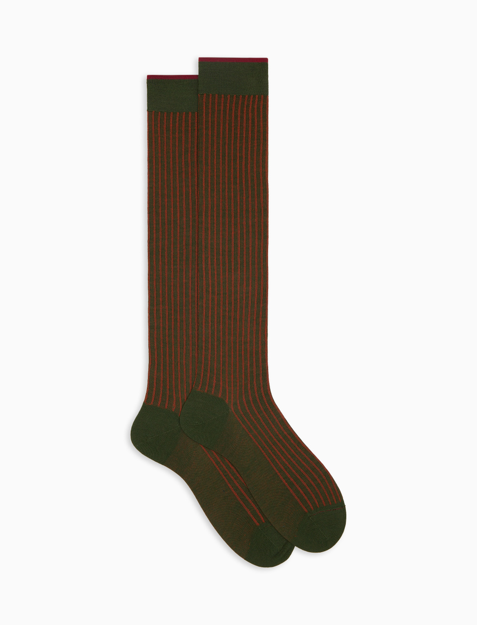 Men's long green twin-rib cotton and wool socks - Gallo 1927 - Official Online Shop