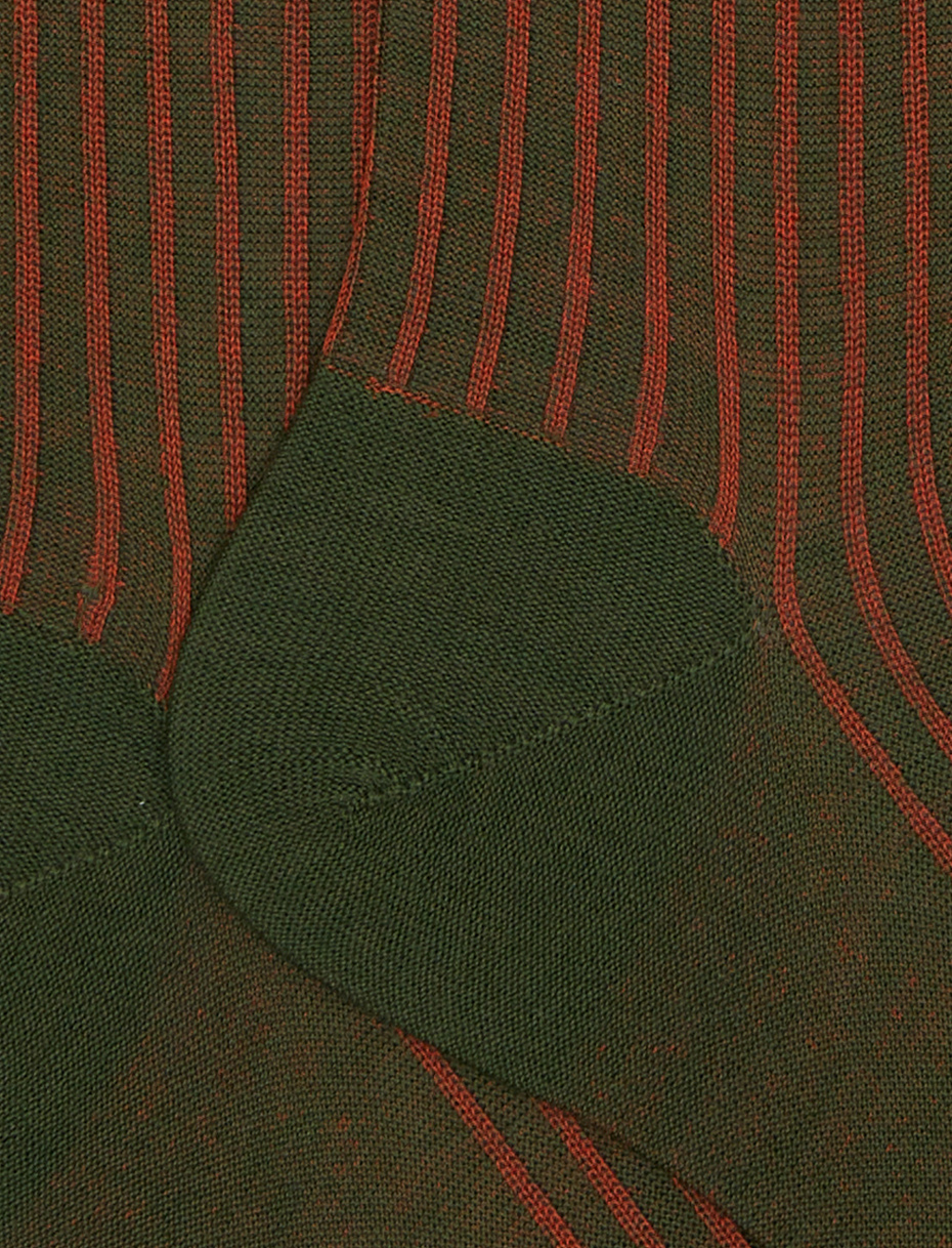 Men's long green twin-rib cotton and wool socks - Gallo 1927 - Official Online Shop