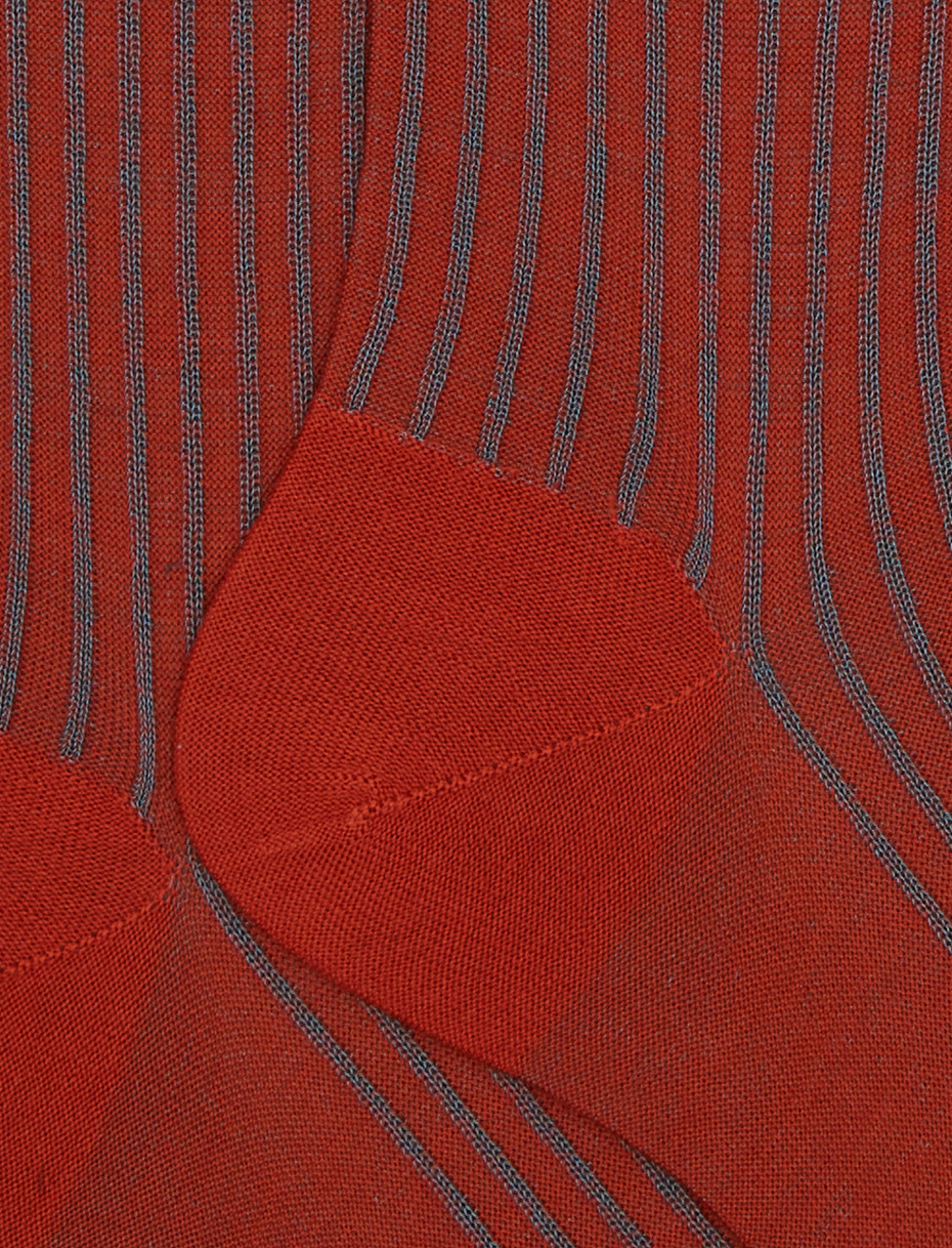 Men's long orange twin-rib cotton and wool socks - Gallo 1927 - Official Online Shop