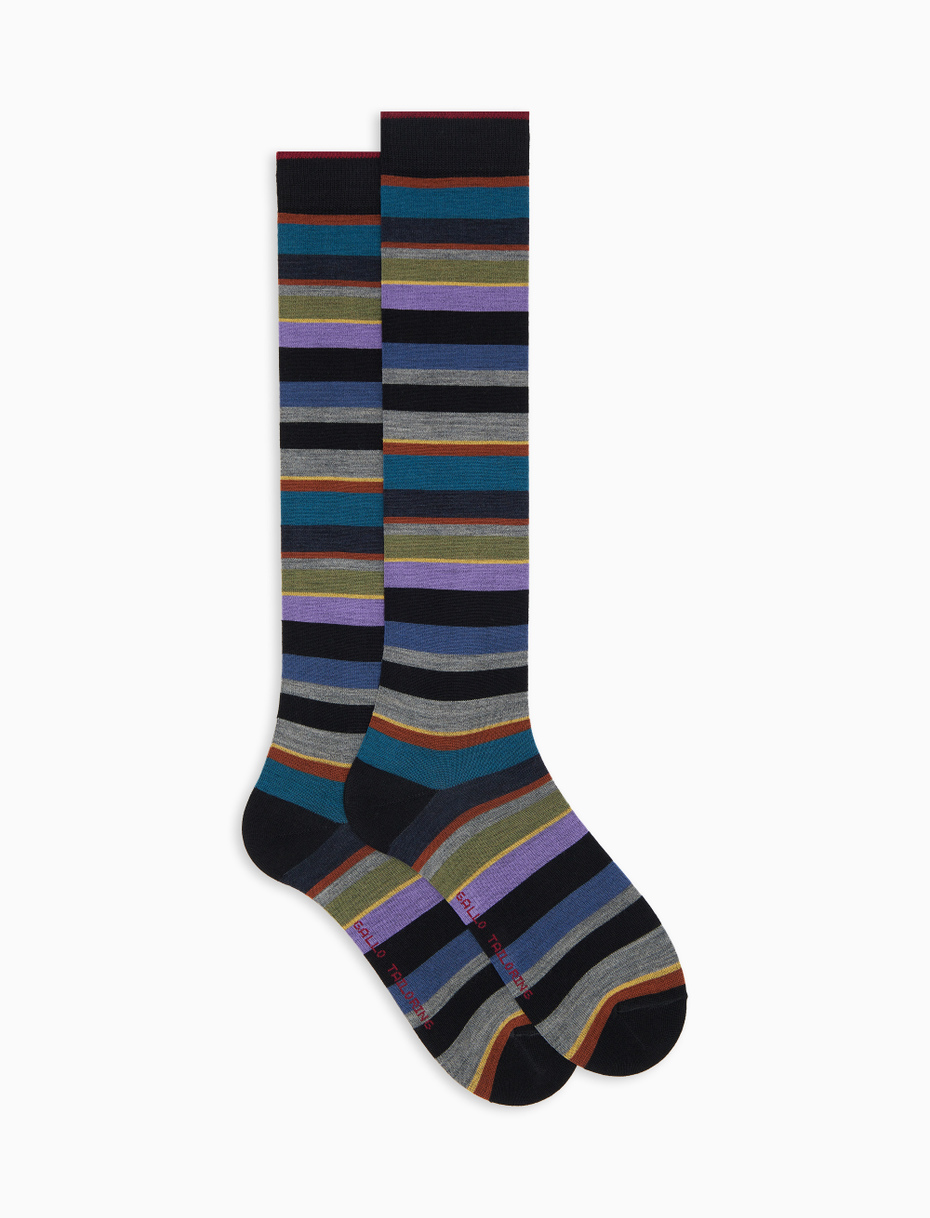 Men's long black wool socks with multicoloured stripes - Gallo 1927 - Official Online Shop