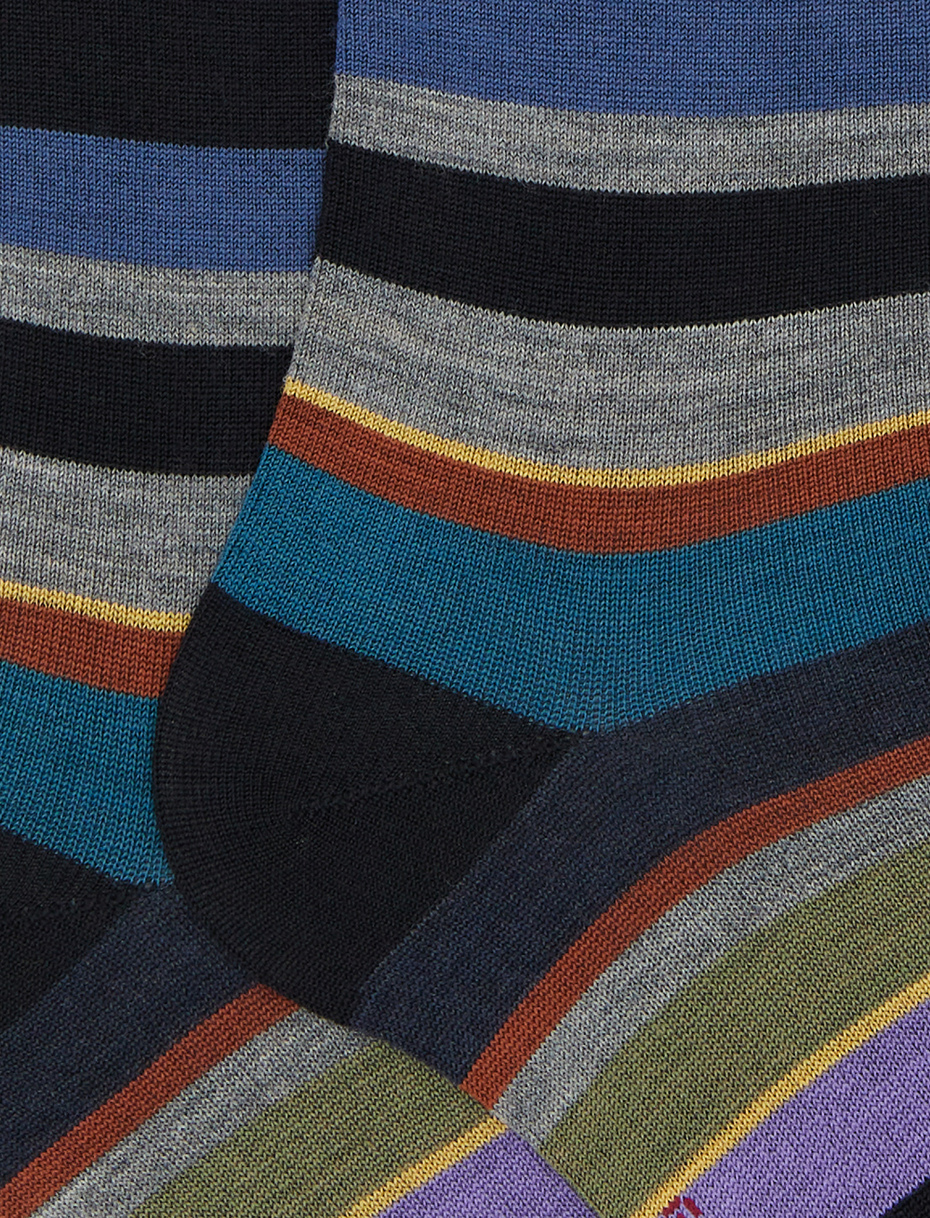 Men's long black wool socks with multicoloured stripes - Gallo 1927 - Official Online Shop