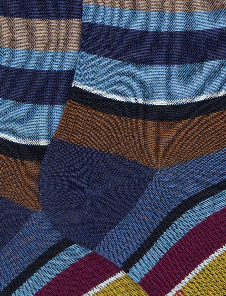 Men's long blue wool socks with multicoloured stripes - Gallo 1927 - Official Online Shop