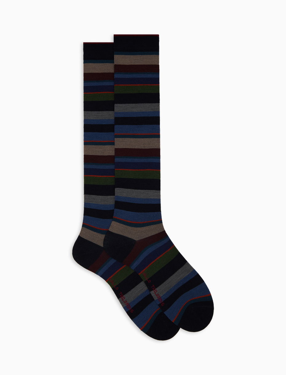 Calze lunghe uomo lana blu righe multicolor - Gallo 1927 - Official Online Shop