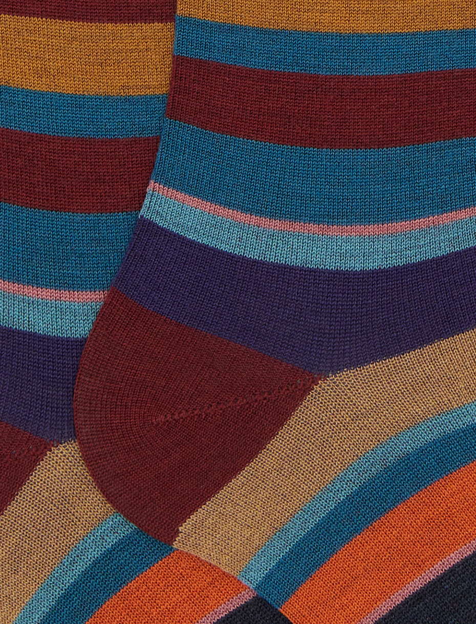 Men's long red wool socks with multicoloured stripes - Gallo 1927 - Official Online Shop