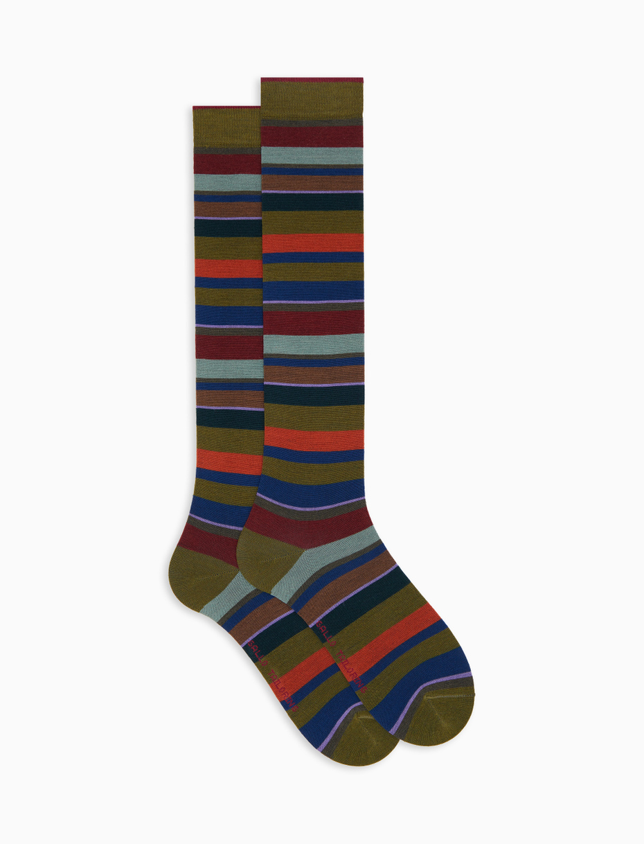 Men's long green wool socks with multicoloured stripes - Gallo 1927 - Official Online Shop
