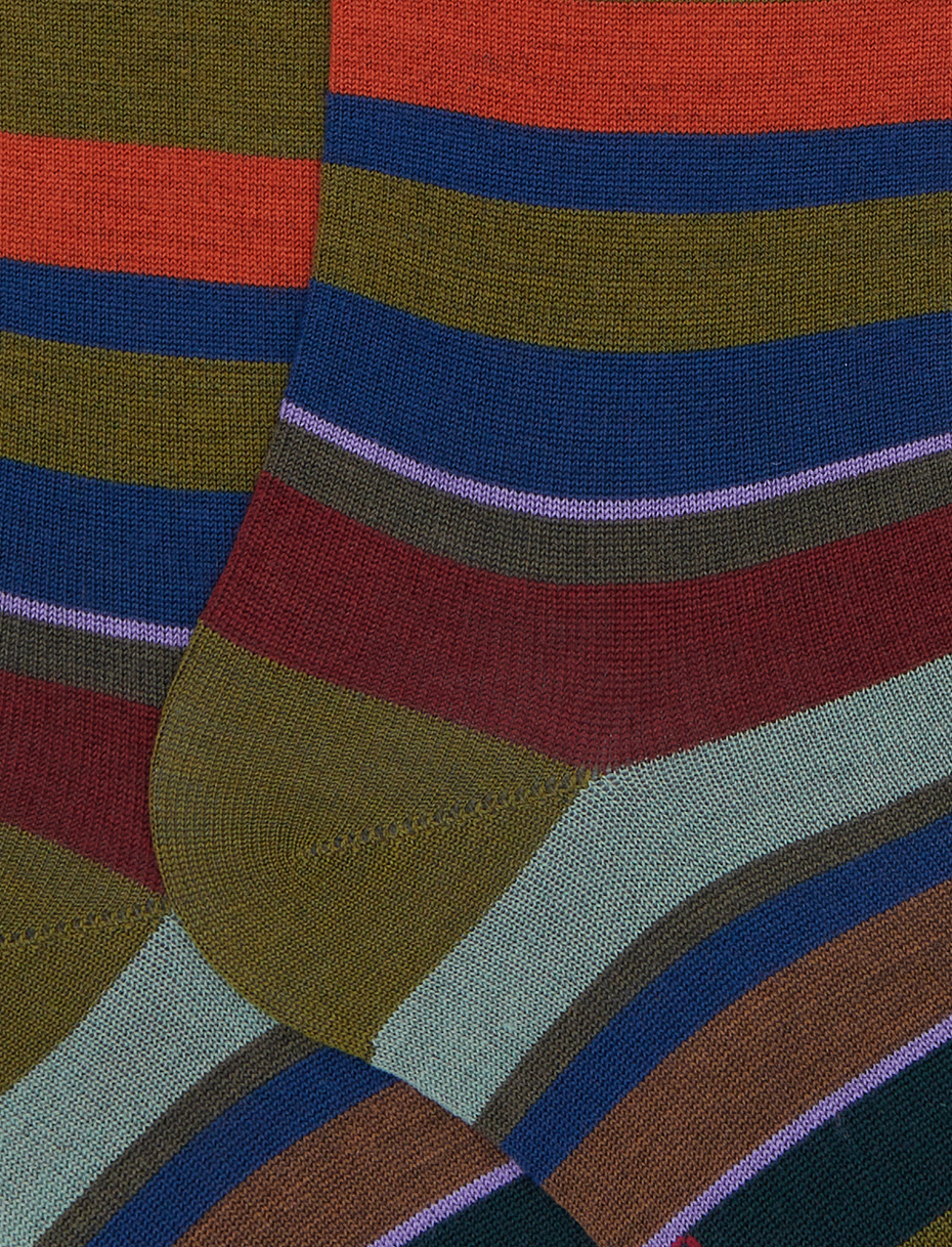 Men's long green wool socks with multicoloured stripes - Gallo 1927 - Official Online Shop