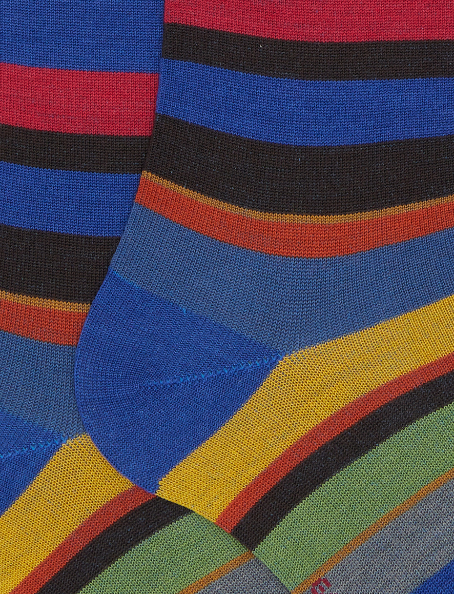 Men's long blue wool socks with multicoloured stripes - Gallo 1927 - Official Online Shop