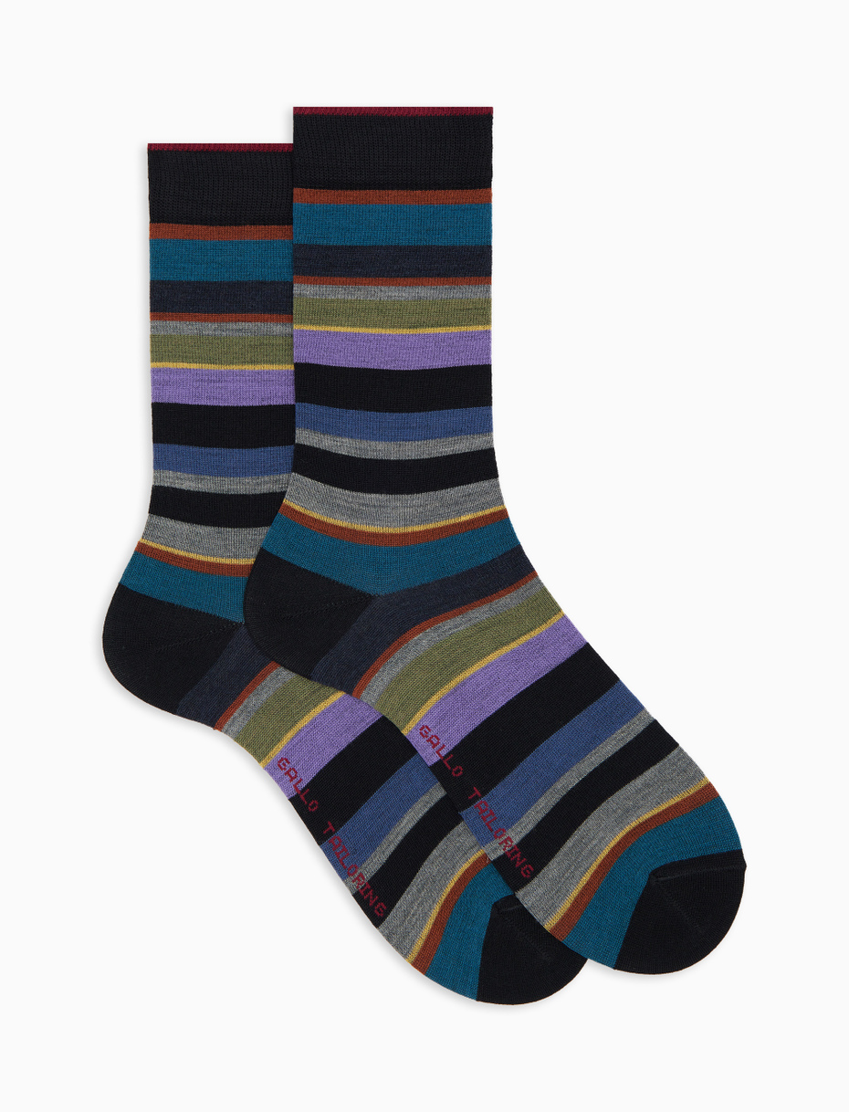 Men's short black wool socks with multicoloured stripes - Gallo 1927 - Official Online Shop
