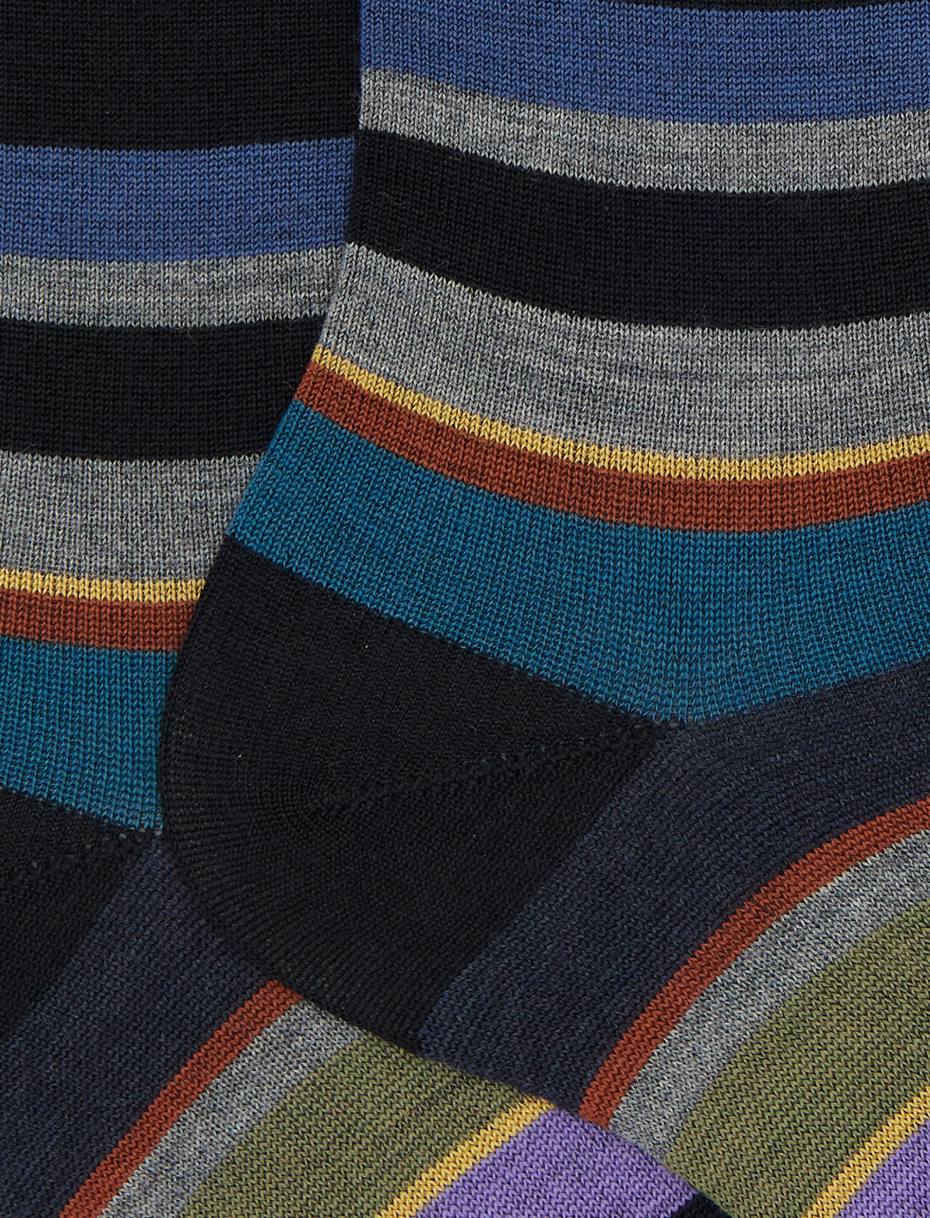 Men's short black wool socks with multicoloured stripes - Gallo 1927 - Official Online Shop