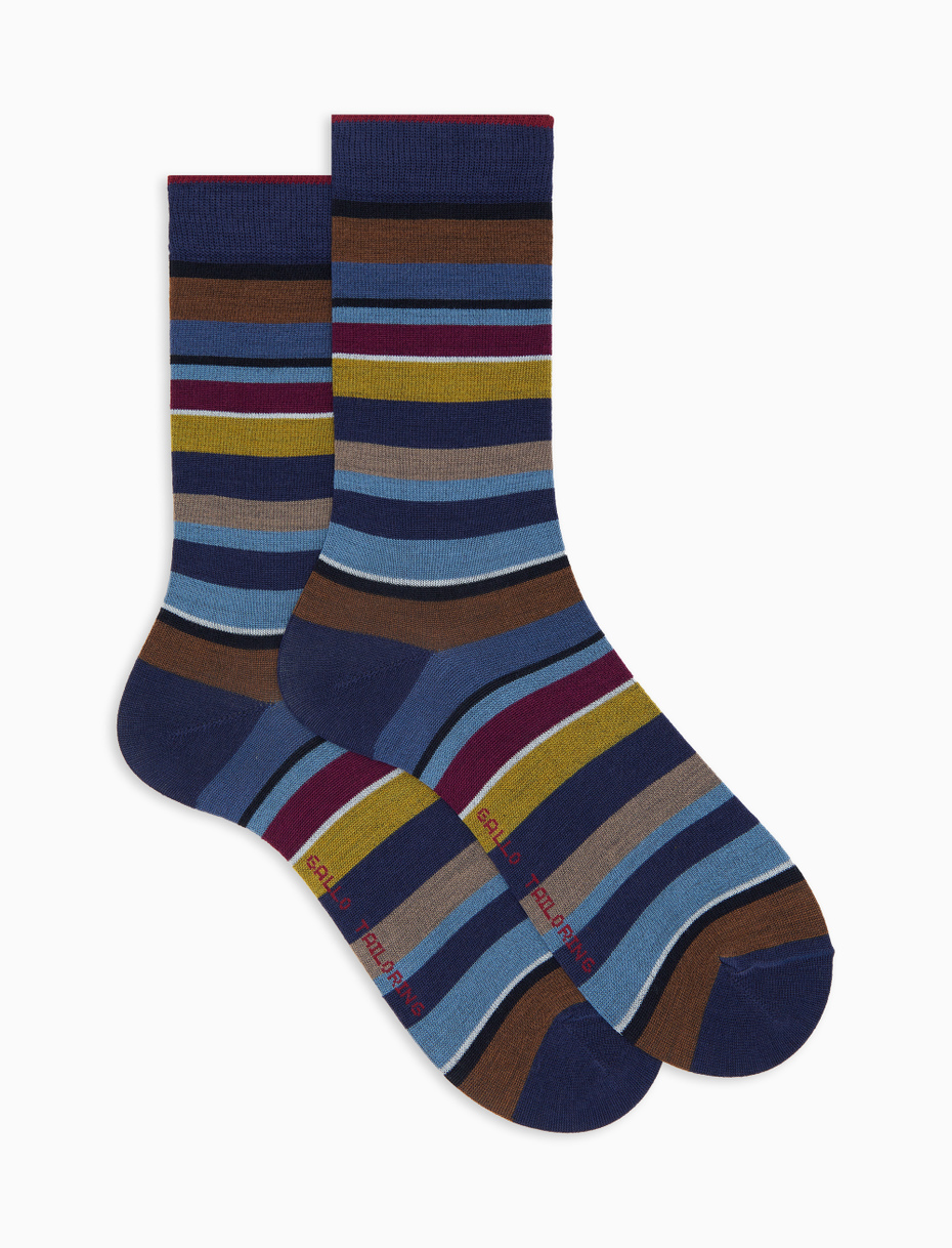 Men's short blue wool socks with multicoloured stripes - Gallo 1927 - Official Online Shop