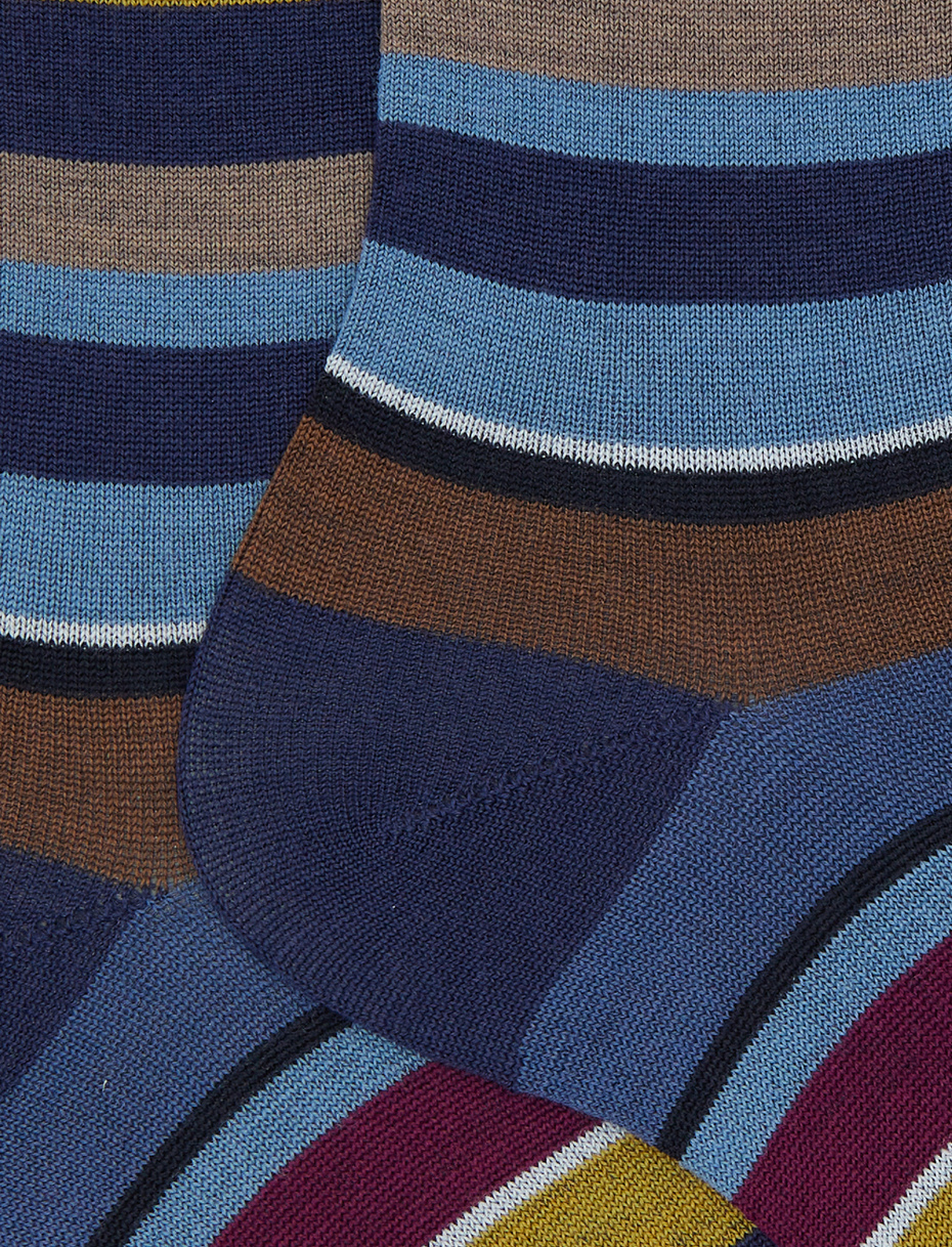 Men's short blue wool socks with multicoloured stripes - Gallo 1927 - Official Online Shop