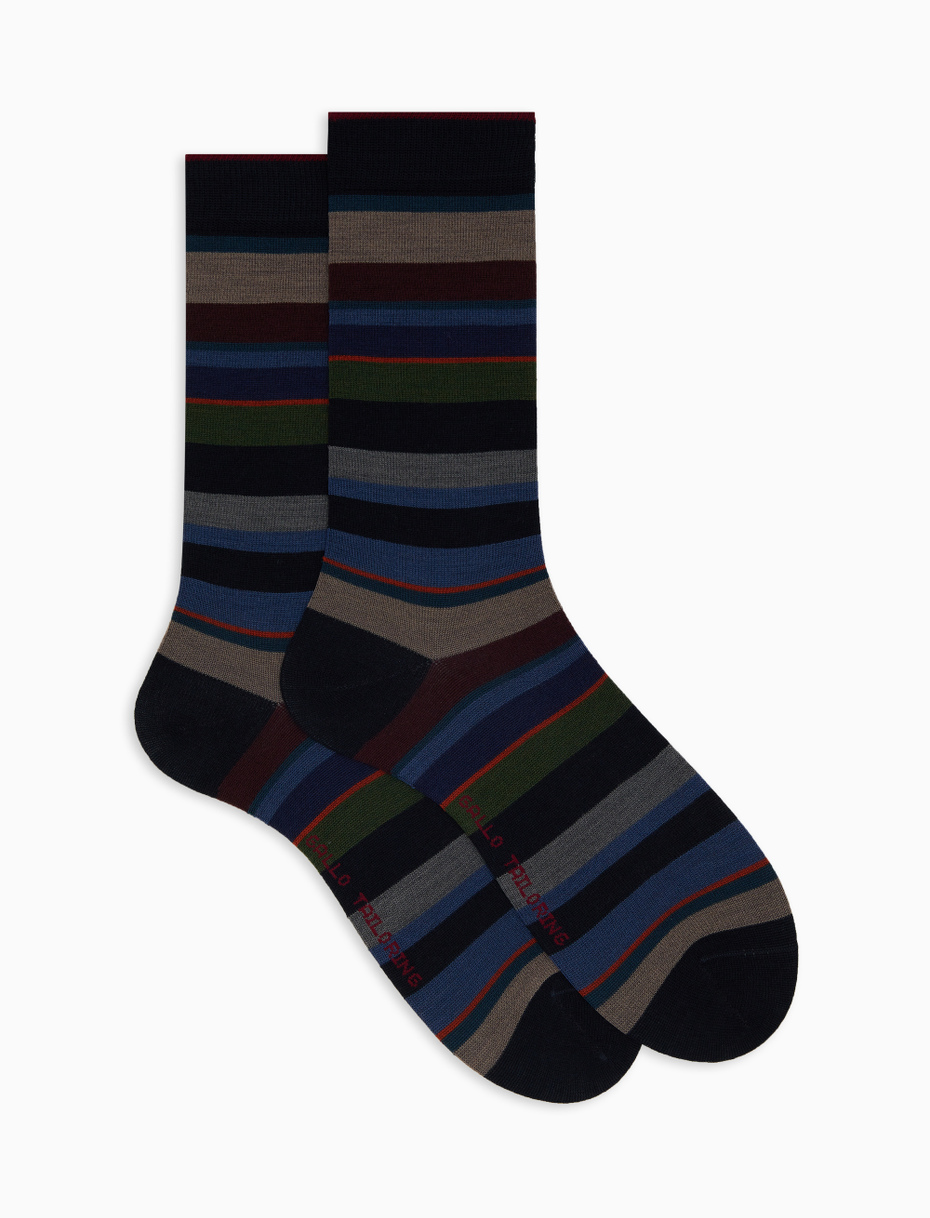 Calze corte uomo lana blu righe multicolor - Gallo 1927 - Official Online Shop