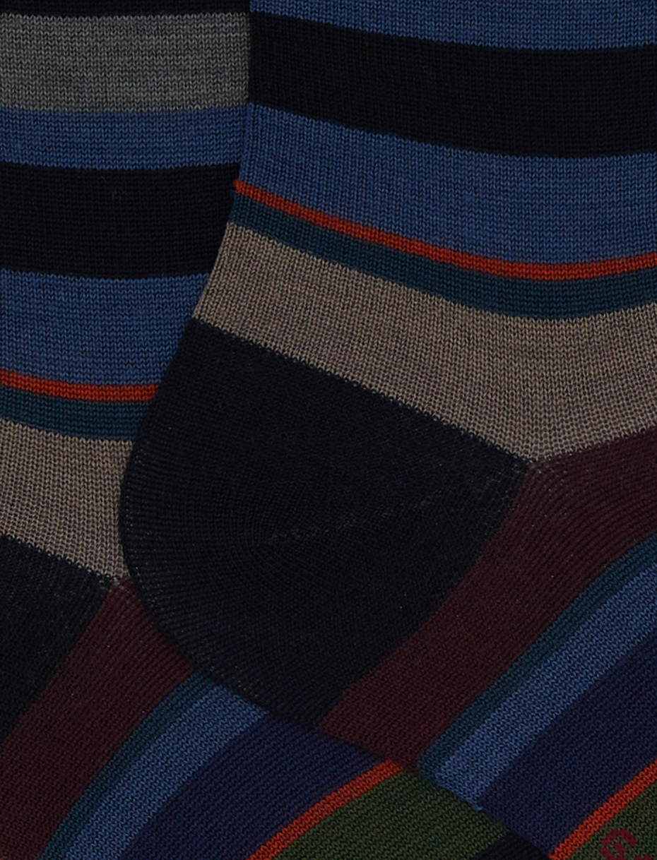 Calze corte uomo lana blu righe multicolor - Gallo 1927 - Official Online Shop