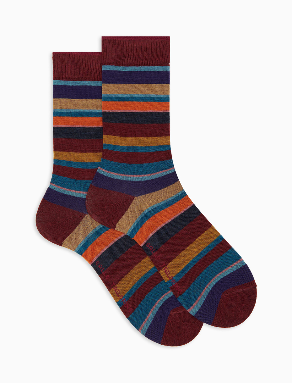 Men's short red wool socks with multicoloured stripes - Gallo 1927 - Official Online Shop