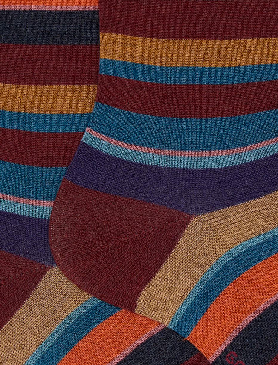 Men's short red wool socks with multicoloured stripes - Gallo 1927 - Official Online Shop