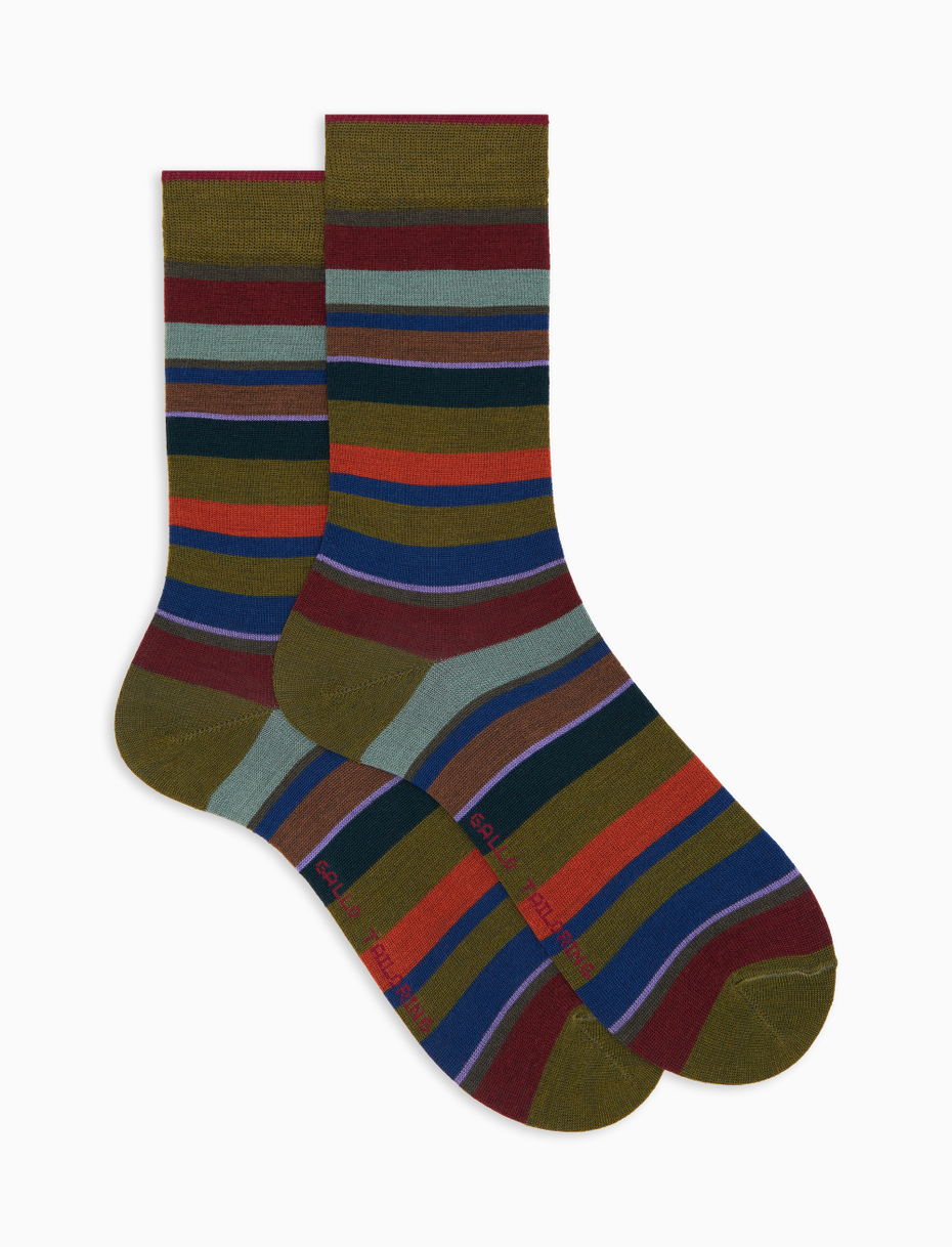 Men's short green wool socks with multicoloured stripes - Gallo 1927 - Official Online Shop