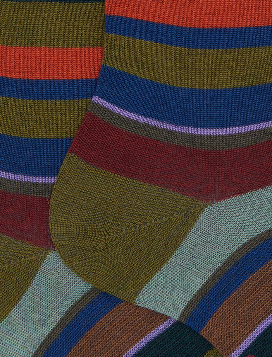 Men's short green wool socks with multicoloured stripes - Gallo 1927 - Official Online Shop