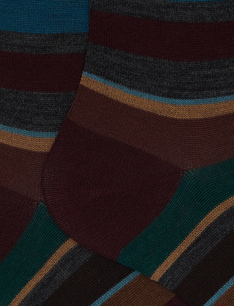 Calze corte uomo lana bordò righe multicolor - Gallo 1927 - Official Online Shop