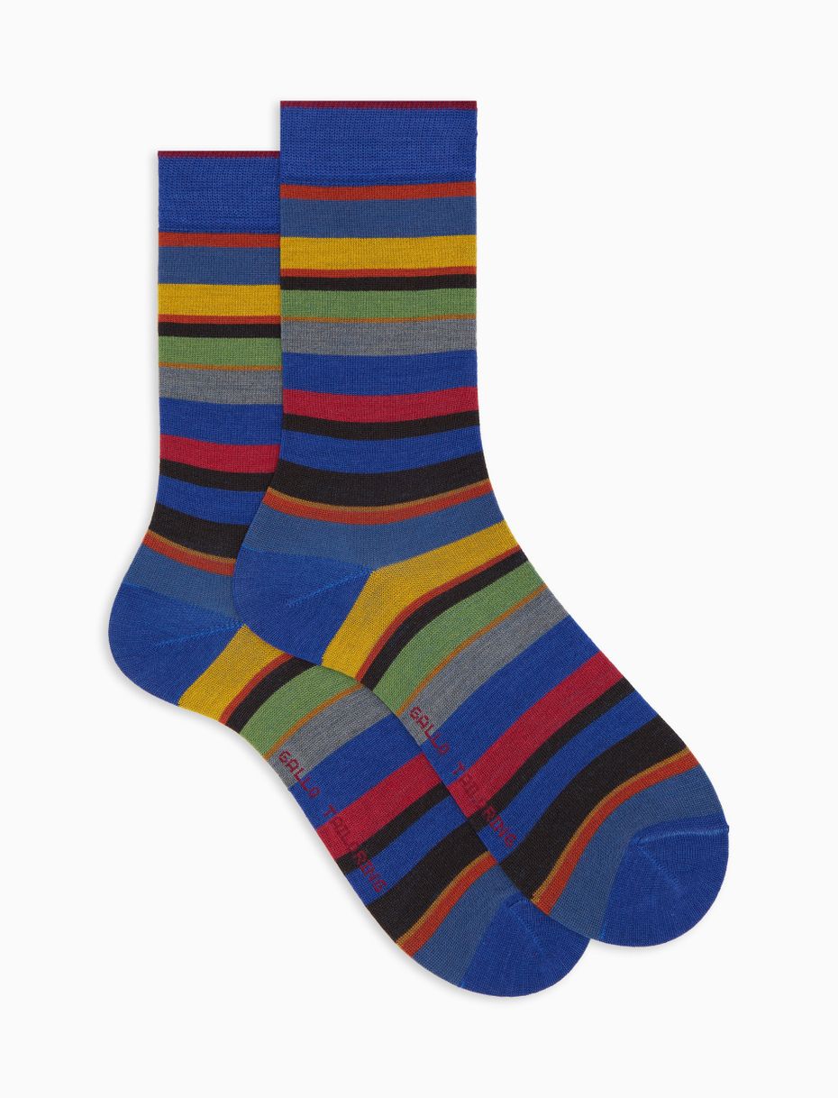 Men's short blue wool socks with multicoloured stripes - Gallo 1927 - Official Online Shop