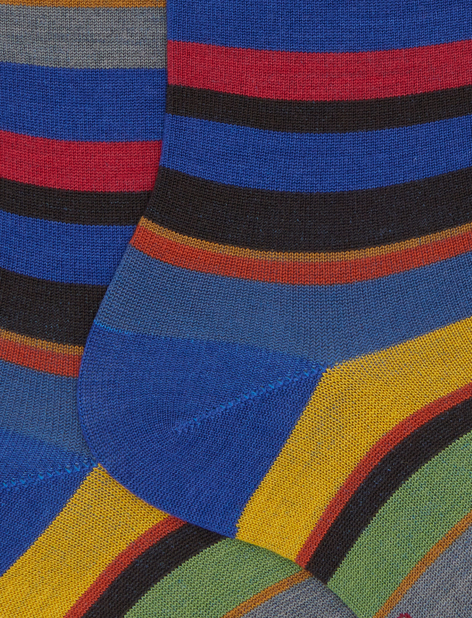 Men's short blue wool socks with multicoloured stripes - Gallo 1927 - Official Online Shop