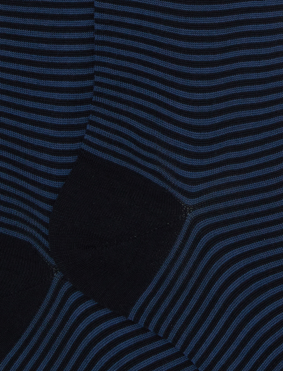 Men's long blue/ocean blue wool and cotton socks with Windsor stripes - Gallo 1927 - Official Online Shop