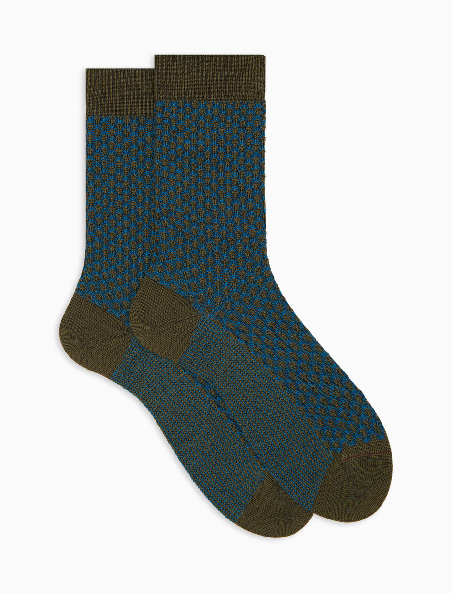 Calze corte uomo lana seta e cashmere verde fantasia a due colori - Gallo 1927 - Official Online Shop