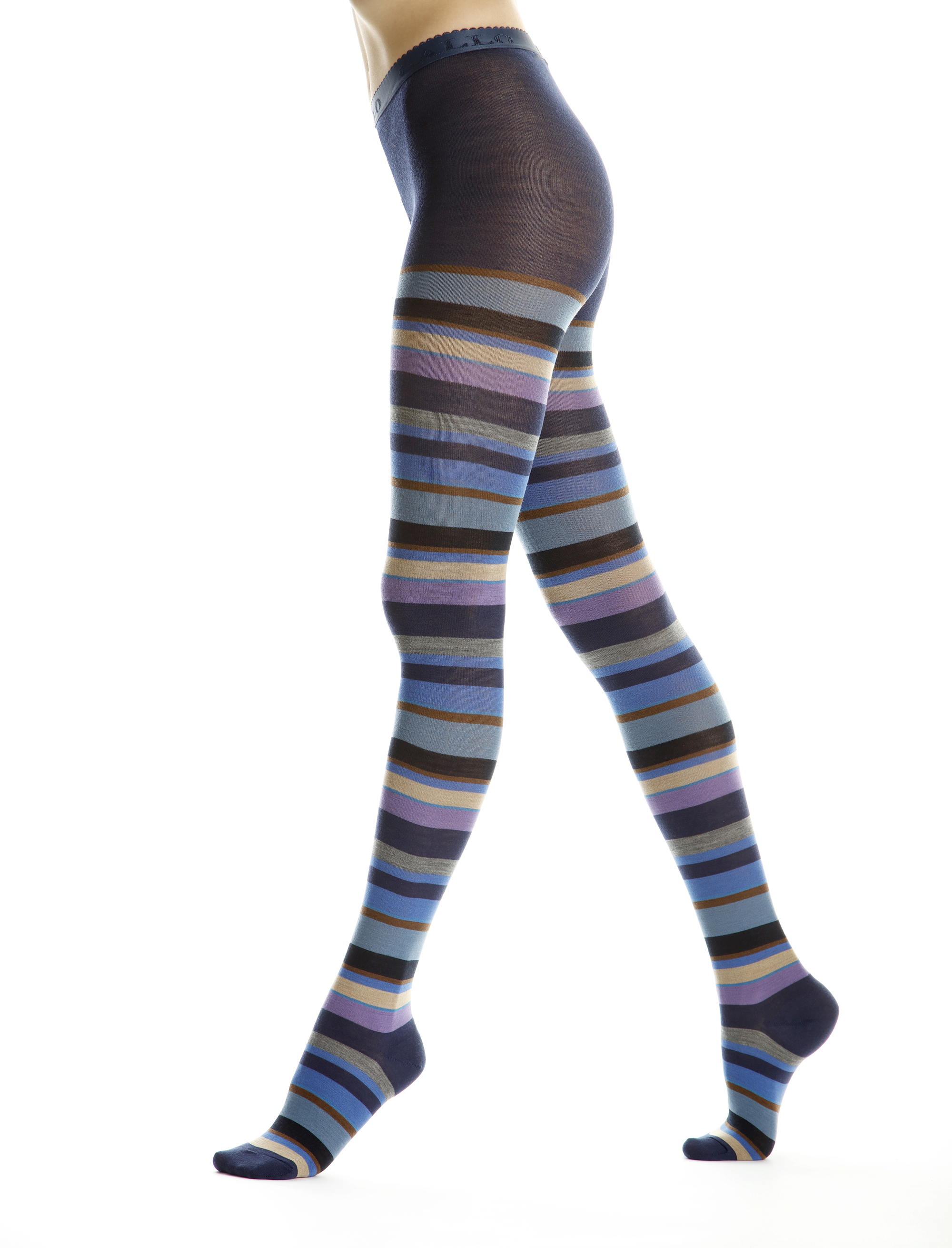 Collant donna lana blu righe multicolor - Gallo 1927 - Official Online Shop