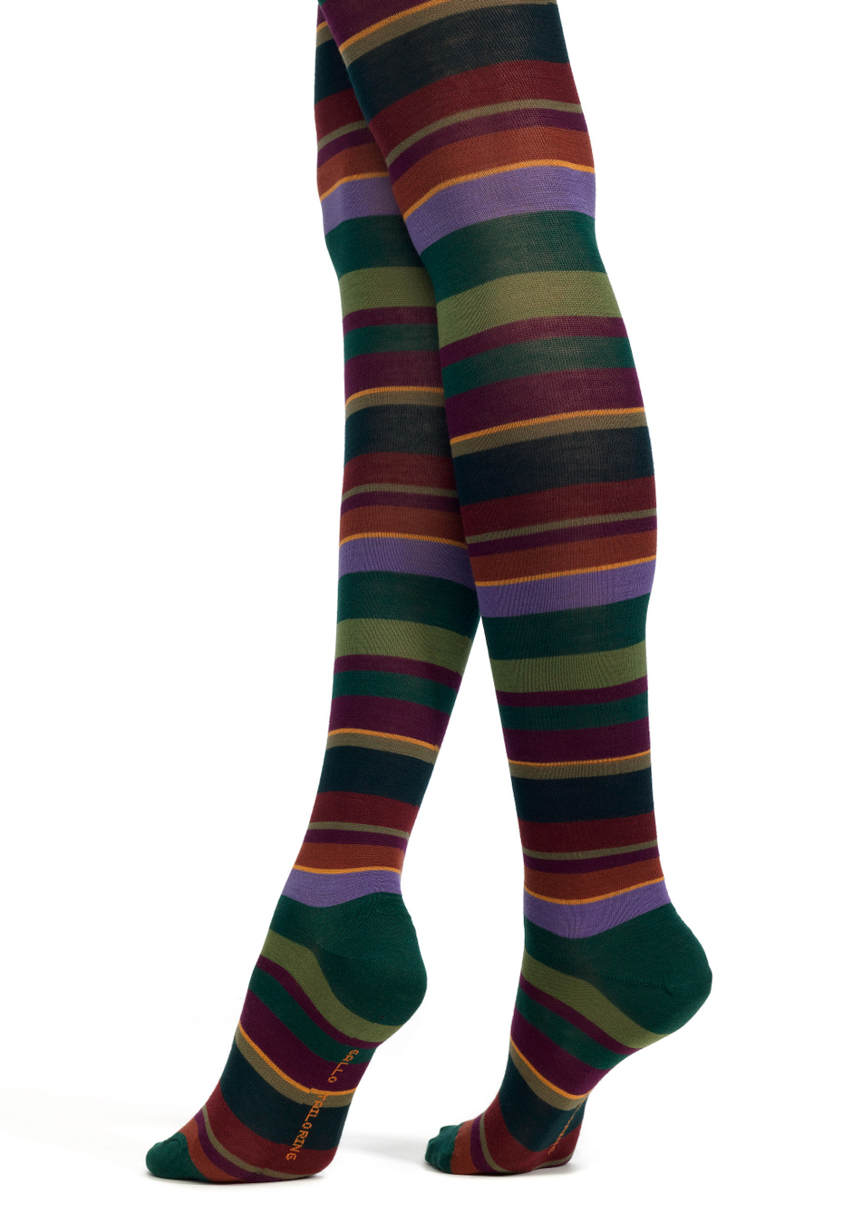 Women's loden green wool tights with multicoloured stripes - Gallo 1927 - Official Online Shop