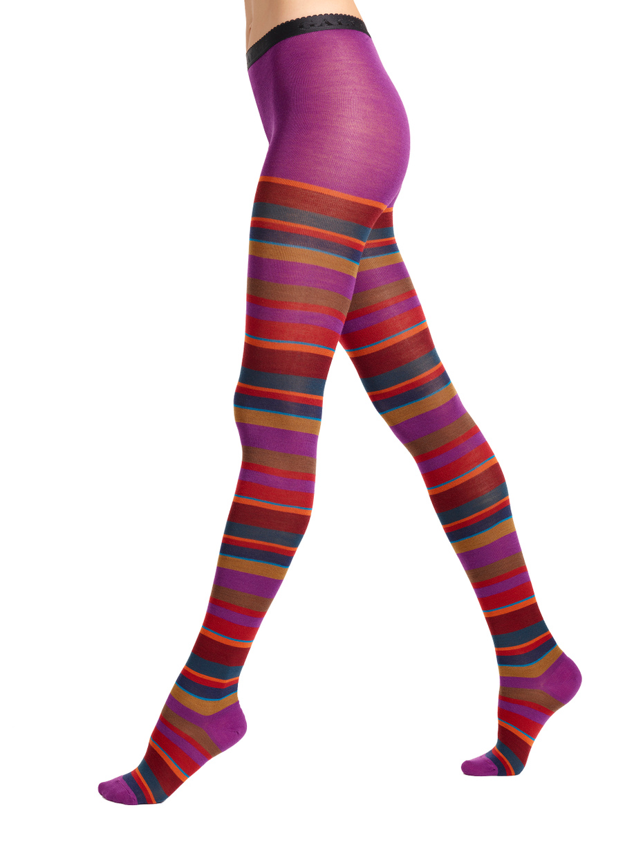 Women's purple wool tights with multicoloured stripes - Gallo 1927 - Official Online Shop