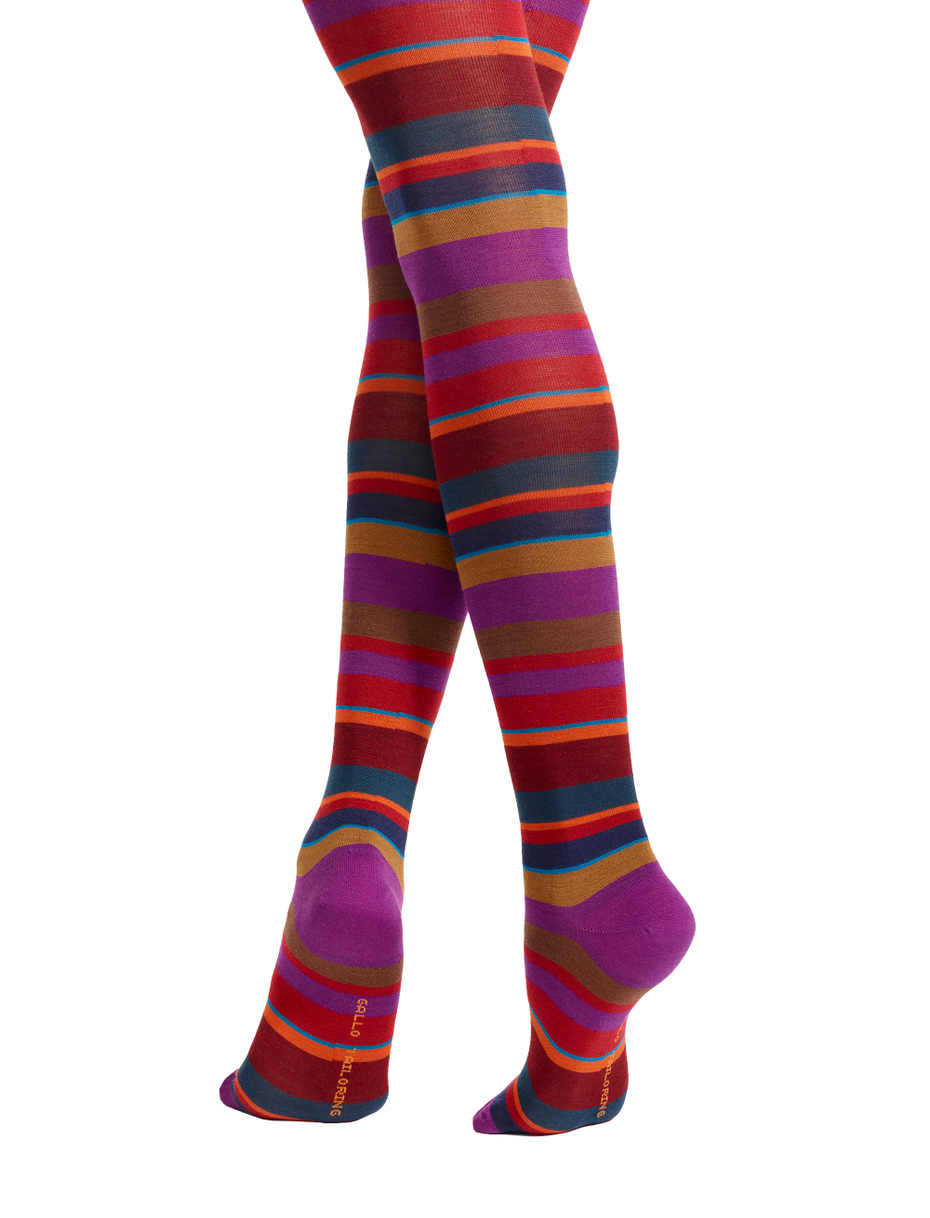 Women's purple wool tights with multicoloured stripes - Gallo 1927 - Official Online Shop
