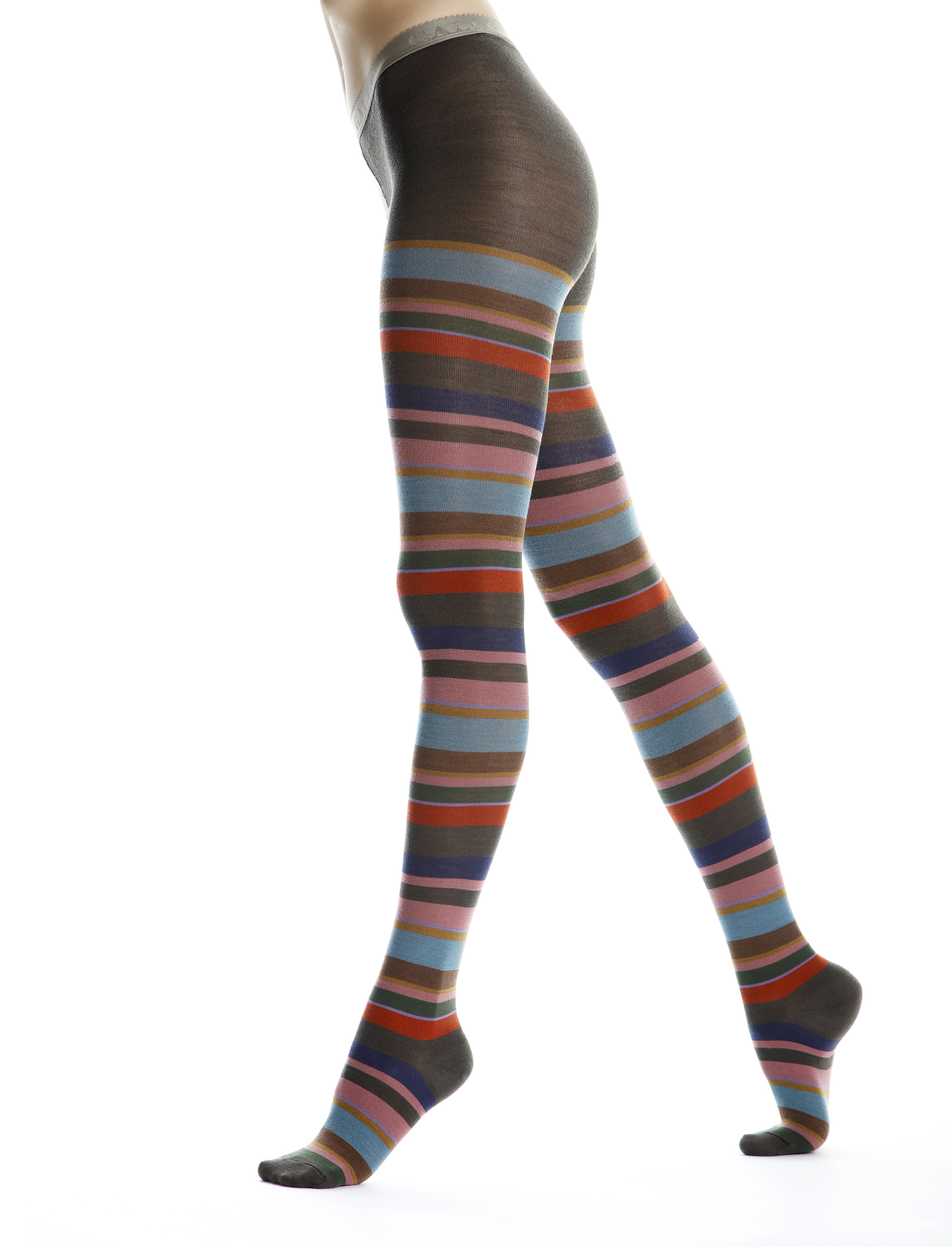 Collant donna lana verde righe multicolor - Gallo 1927 - Official Online Shop