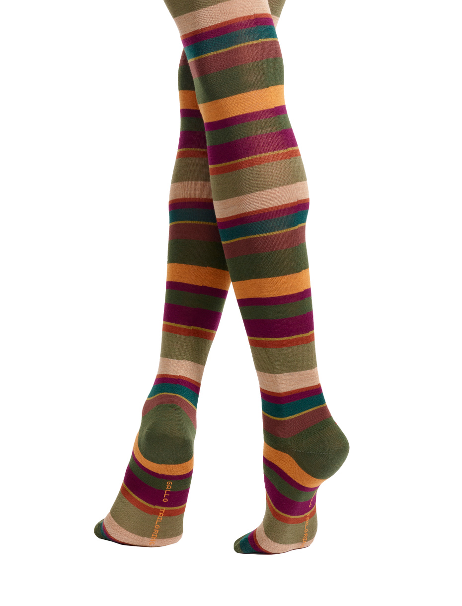 Women's green wool tights with multicoloured stripes - Gallo 1927 - Official Online Shop